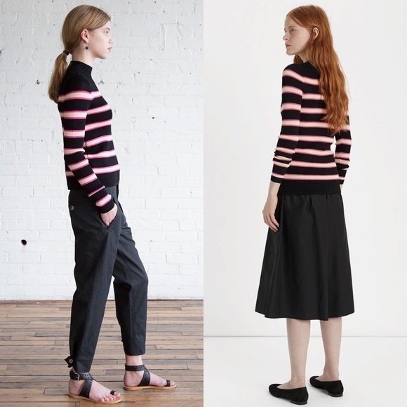 NEW ISABEL MARANT Knit Stripe Mockneck Shoulder Button Slim Pullover Sweater XS - Picture 3 of 11